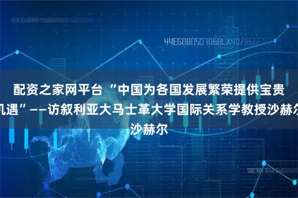 配资之家网平台 “中国为各国发展繁荣提供宝贵机遇”——访叙利亚大马士革大学国际关系学教授沙赫尔